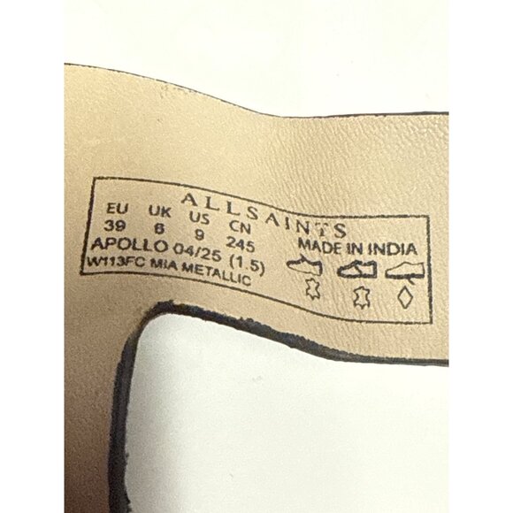 AllSaints Mia Metallic Strap Women's Sandal Slide Buckle Silver Black EU 39 8.5 - Picture 12 of 12